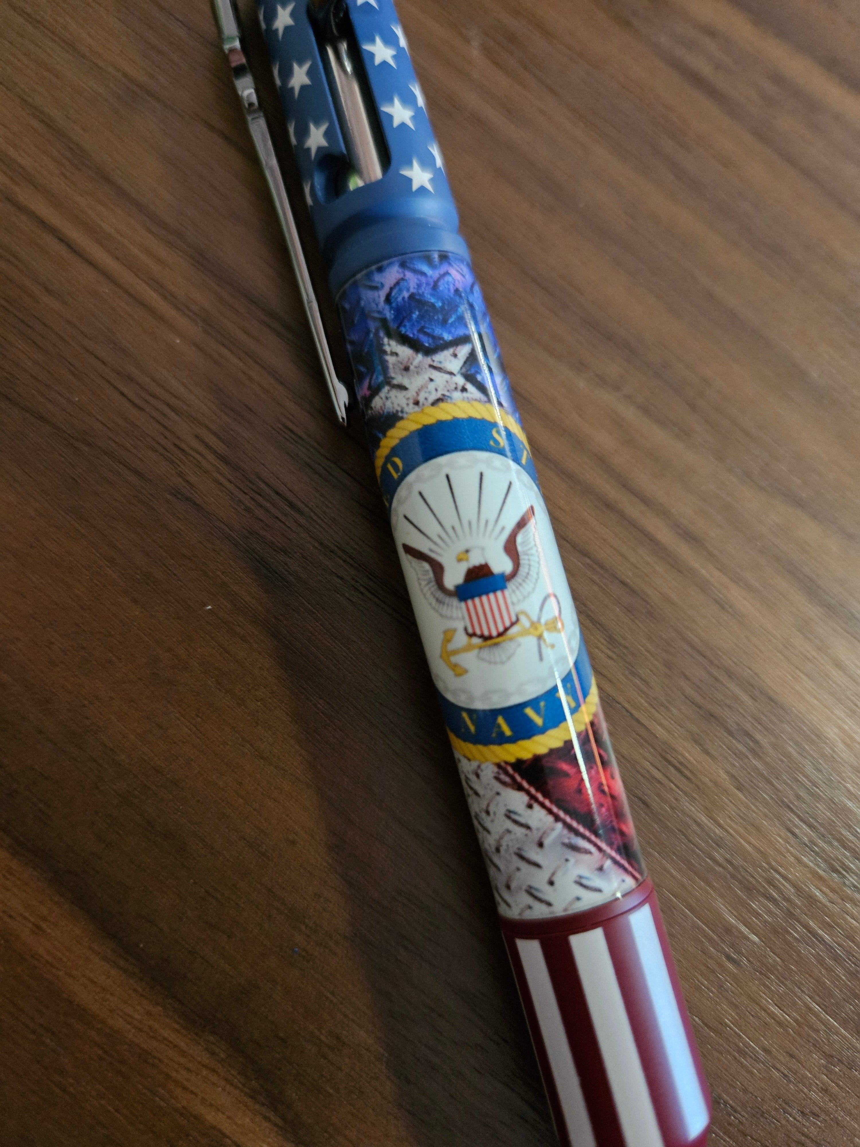 Navy Emblem Label Cast American Flag Pen - Ceramic Chrome Bolt Action Pen Kit Featuring a Rifle Pen Clip