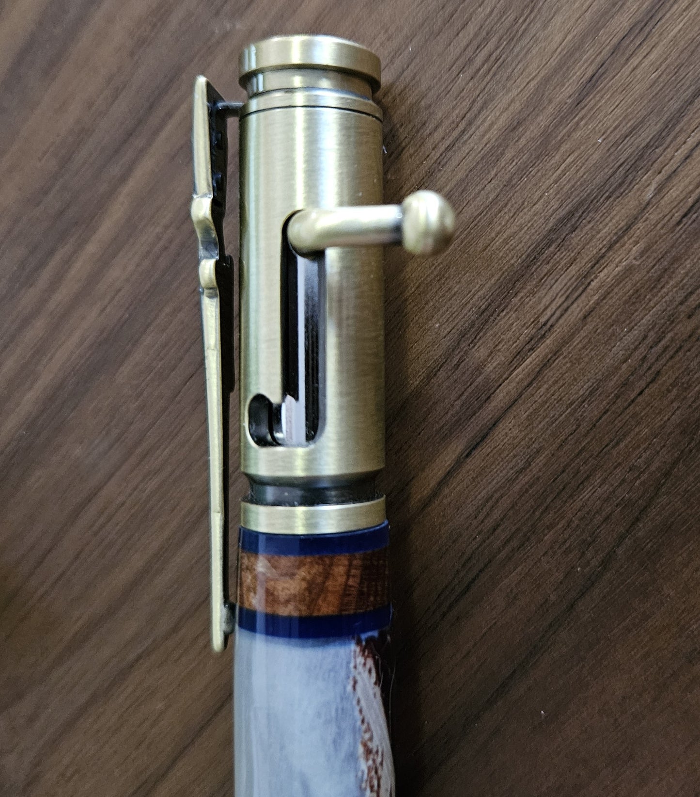 USS Forrestal Ship Pen with a Rifle Antique Brass Kit & Redwood Segmentations from Officer's Country - Unique Collectible Gift