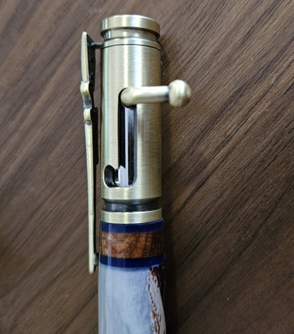 USS Forrestal Ship Pen with a Rifle Antique Brass Kit & Redwood Segmentations from Officer's Country - Unique Collectible Gift