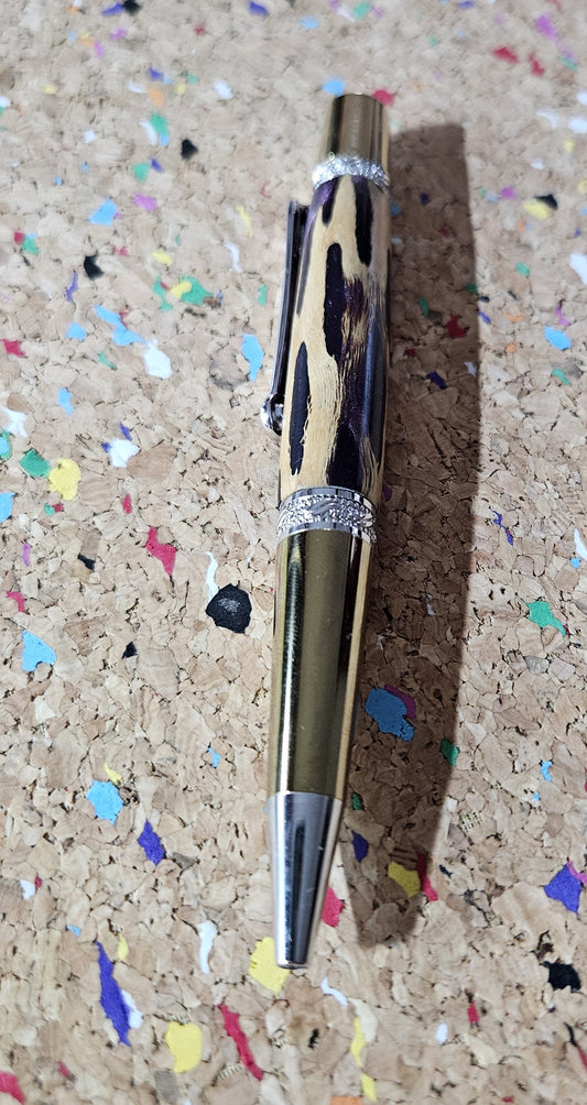 Cholla Cactus Skeleton with Glittery Purple Resin and a Majestic Squire-Inspired Gold and Chrome Pen Kit