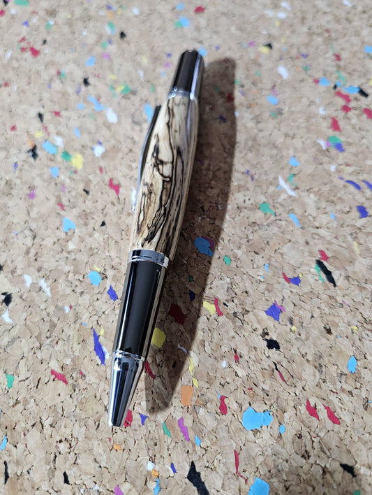 Spalted Maple Pen with a Black Titanium and Rhodium Pen Kit from Beaufort Ink