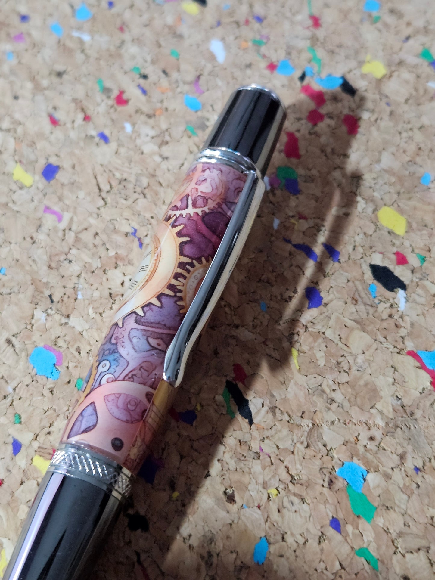 Colorful Steampunk Style Clock Face Label Cast Pen - Gunmetal Pen Kit with Chrome Accents