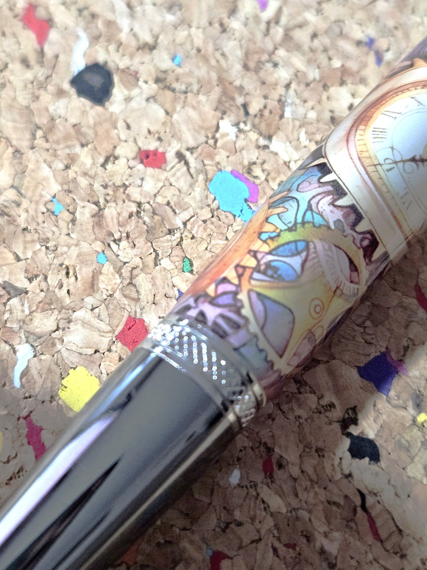 Colorful Steampunk Style Clock Face Label Cast Pen - Gunmetal Pen Kit with Chrome Accents