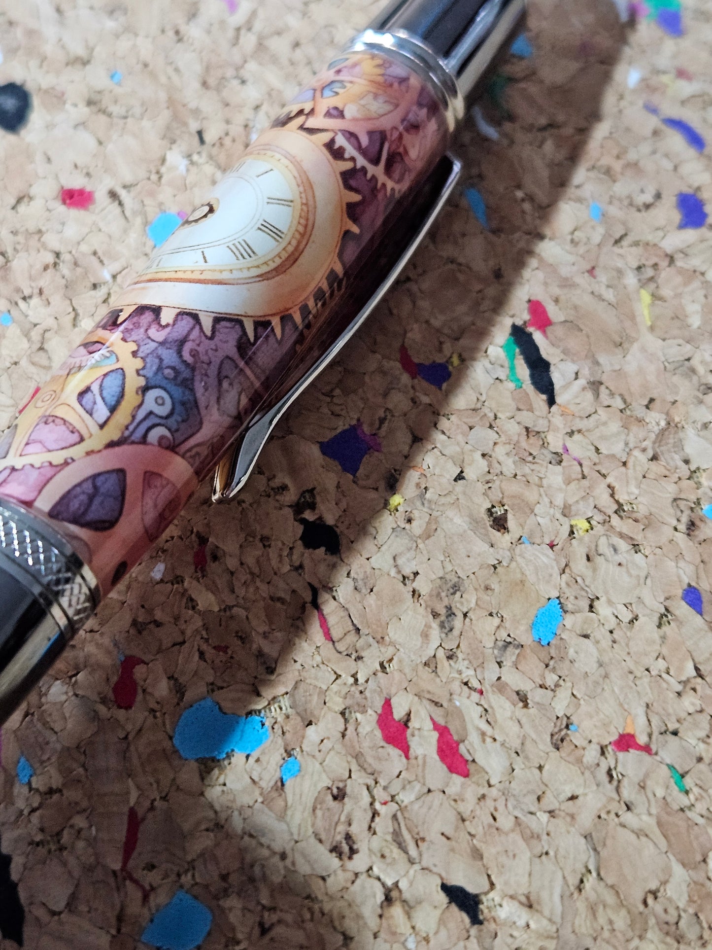 Colorful Steampunk Style Clock Face Label Cast Pen - Gunmetal Pen Kit with Chrome Accents
