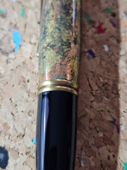 Gold and Copper Leaf Pen - Cast in Clear Resin with a Black Background & Antique Brass Accents and a Black Metal Powder Coated Pen Kit