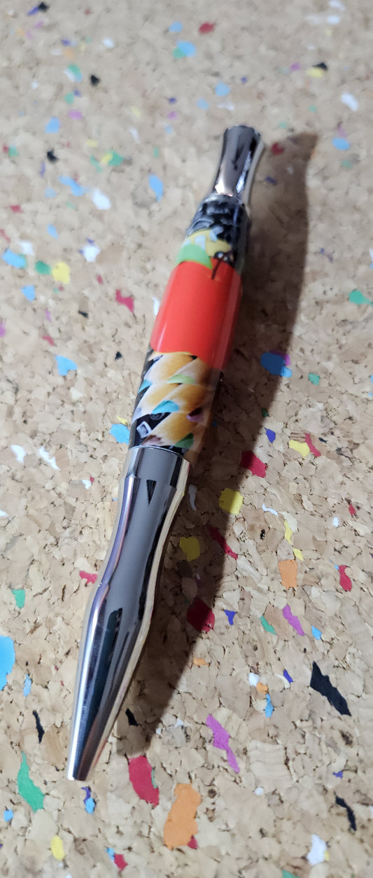 Teacher Celebration Pen Adorned with a Red Apple Label Cast and a Sleek Chrome Virage Pen Kit