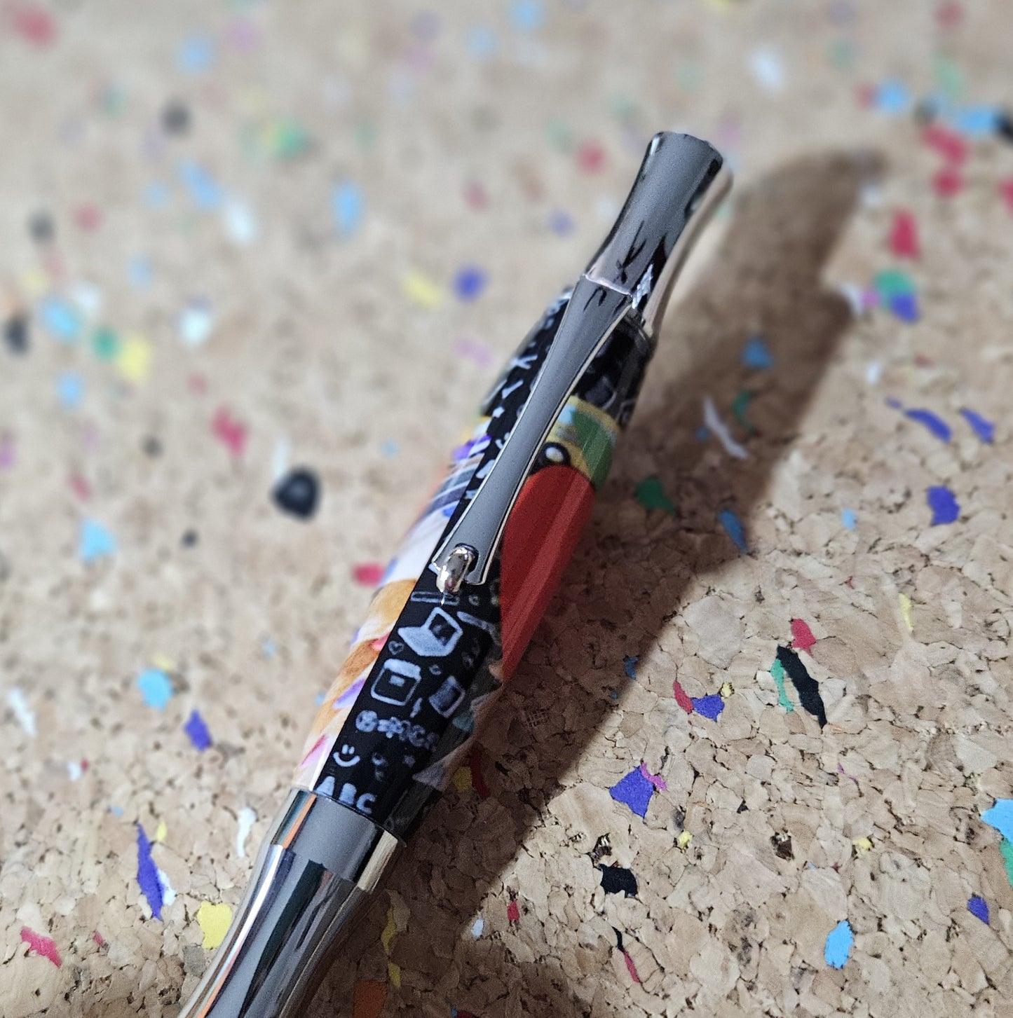 Teacher Celebration Pen Adorned with a Red Apple Label Cast and a Sleek Chrome Virage Pen Kit