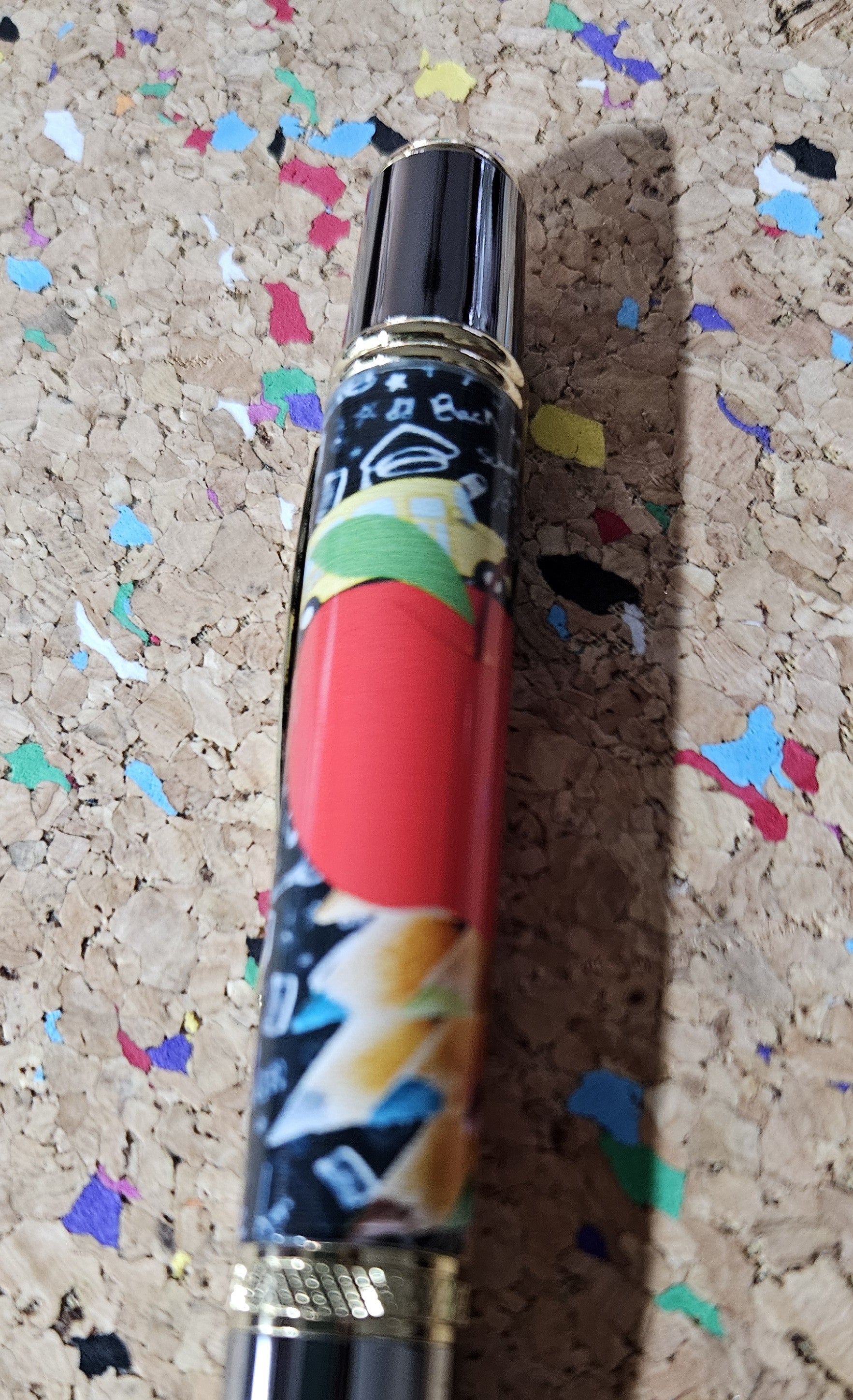 Teacher Celebration Pen Adorned with a Red Apple Label Cast and a Sleek Gunmetal with Gold Accents Pen Kit