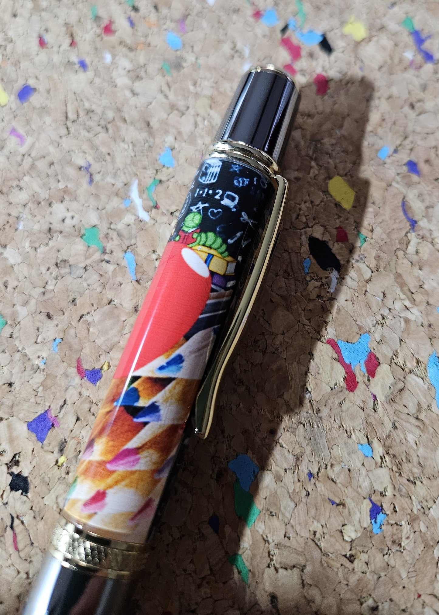 Teacher Celebration Pen Adorned with a Red Apple Label Cast and a Sleek Chrome Virage Pen Kit