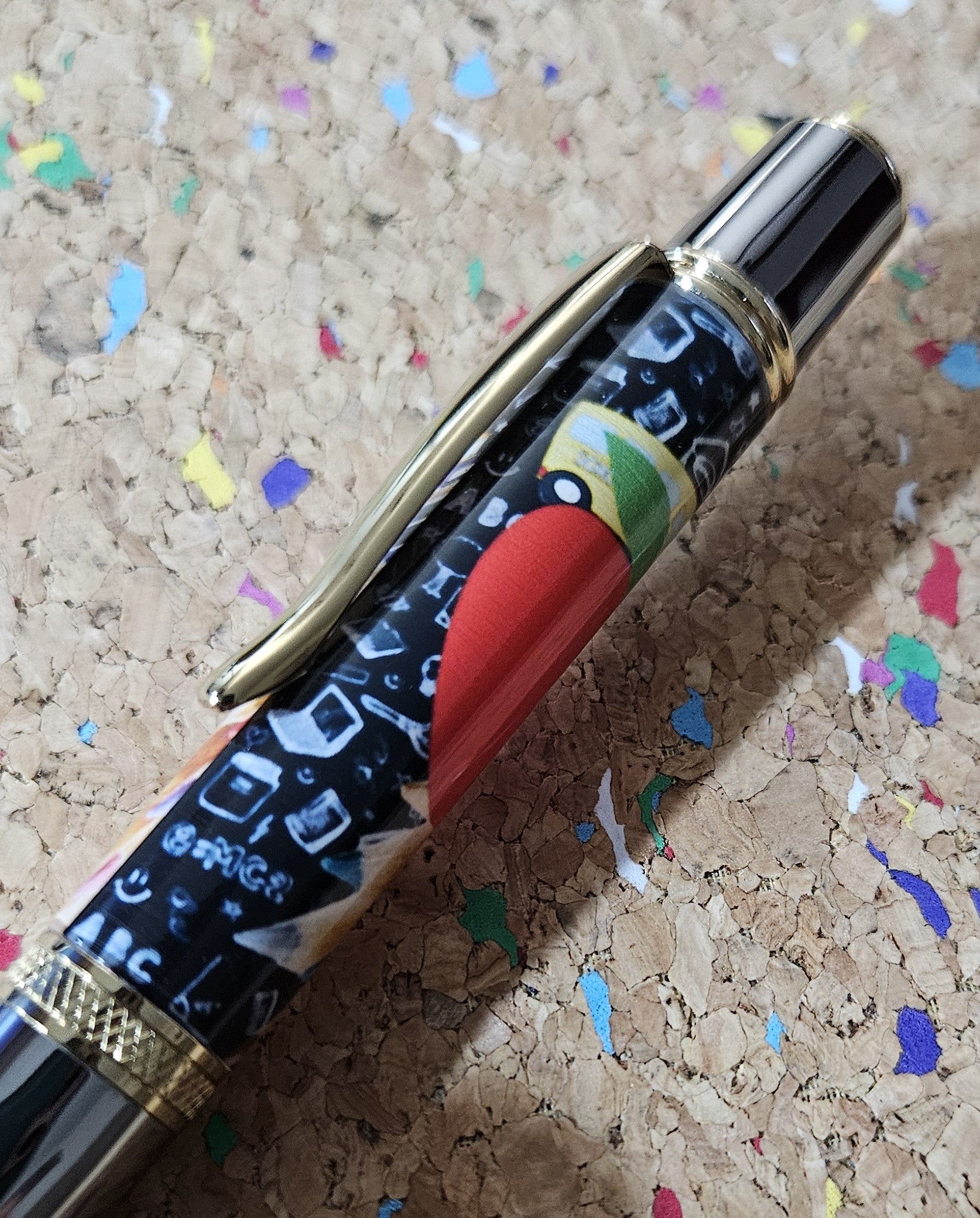 Teacher Celebration Pen Adorned with a Red Apple Label Cast and a Sleek Gunmetal with Gold Accents Pen Kit