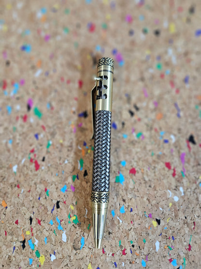 Gearshift True Feel Carbon Fiber Bolt Action Pen with Tire Texture Antique Brass Pen Kit