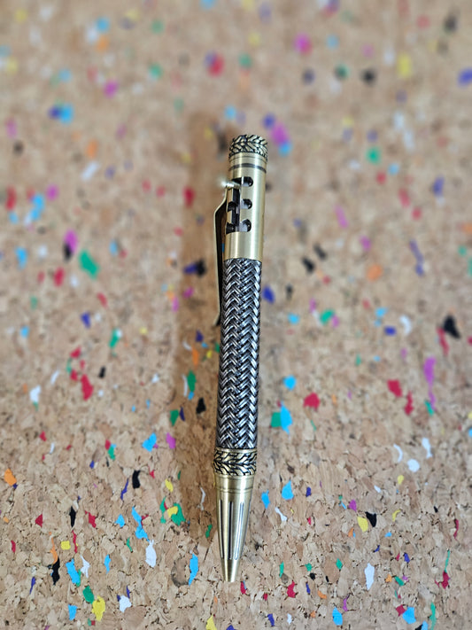 Gearshift True Feel Carbon Fiber Bolt Action Pen with Tire Texture Antique Brass Pen Kit