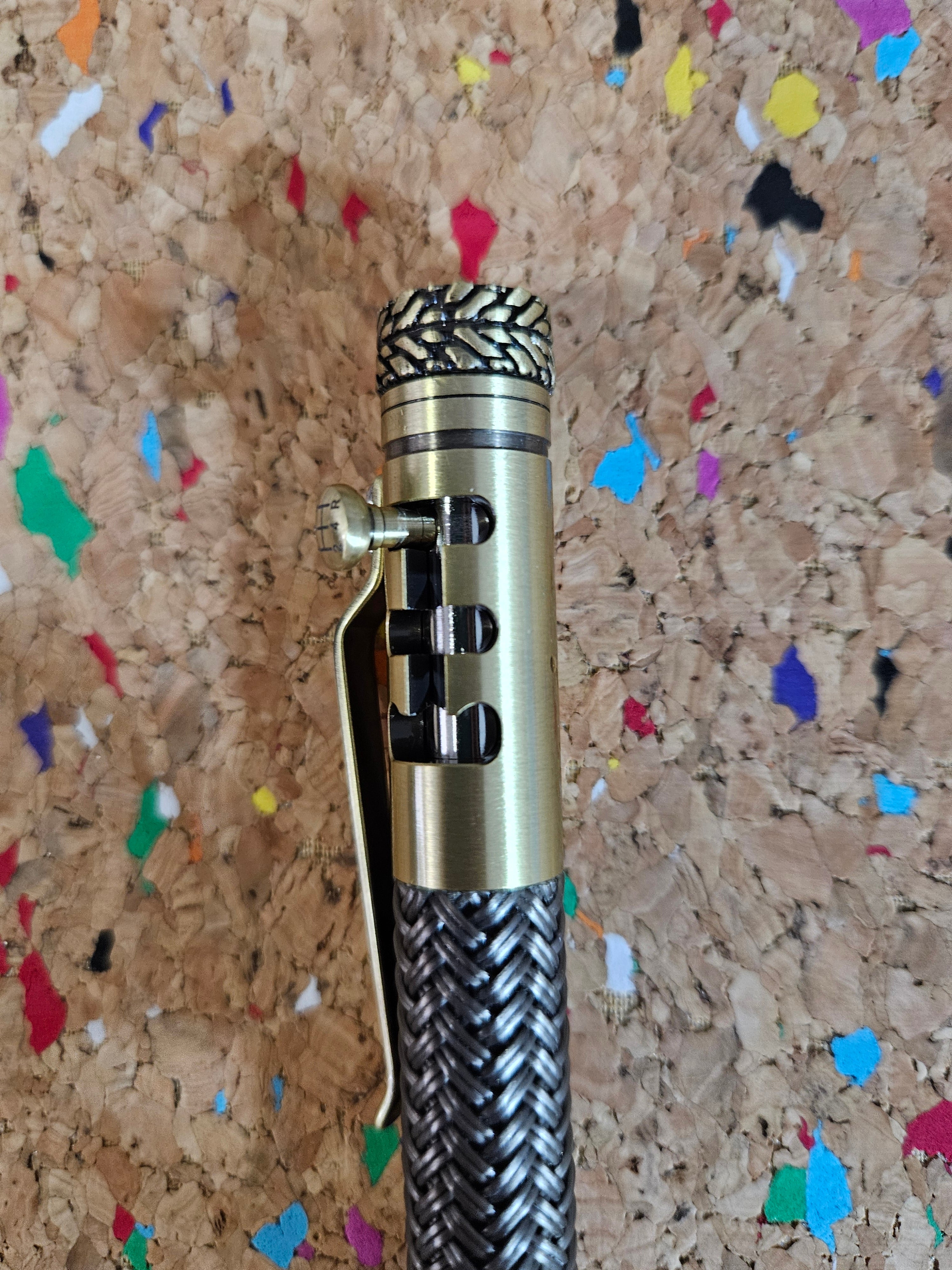 Gearshift True Feel Carbon Fiber Bolt Action Pen with Tire Texture Antique Brass Pen Kit