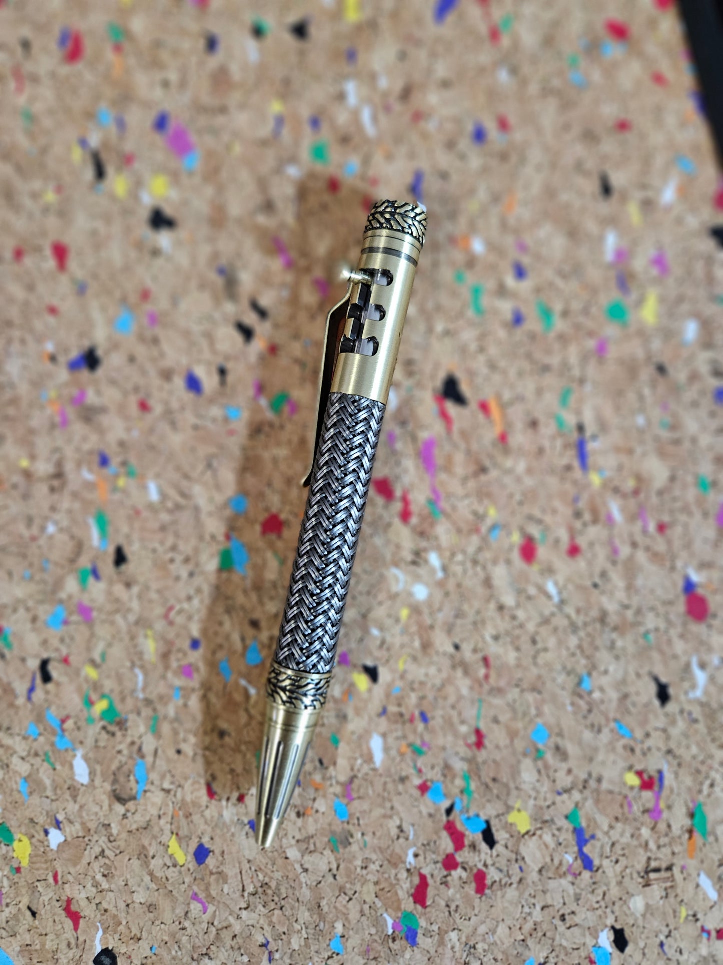 Gearshift True Feel Carbon Fiber Bolt Action Pen with Tire Texture Antique Brass Pen Kit