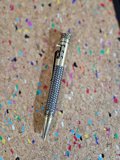 Gearshift True Feel Carbon Fiber Bolt Action Pen with Tire Texture Antique Brass Pen Kit