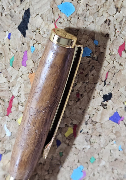 Lightweight African Mahogany Wooden Pen with a Slimline Gold Pen Kit and a Sleek Black Clip