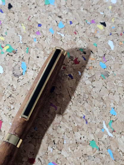 Lightweight African Mahogany Wooden Pen with a Slimline Gold Pen Kit and a Sleek Black Clip