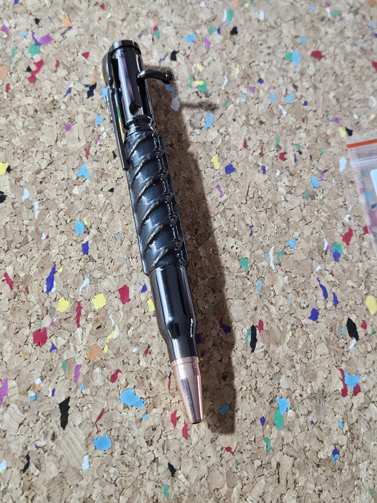 Rebar Bolt Action Pen | Gunmetal with Rifle Clip | Unique Pen, Perfect Gift for Gun Lovers and Construction Workers