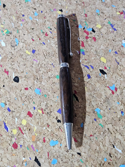 Lightweight Black Walnut Wooden Pen with a Slimline Chrome Pen Kit and a Fancy Ball Clip