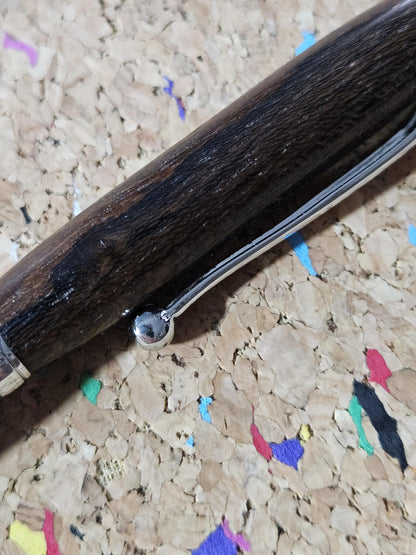 Lightweight Black Walnut Wooden Pen with a Slimline Chrome Pen Kit and a Fancy Ball Clip