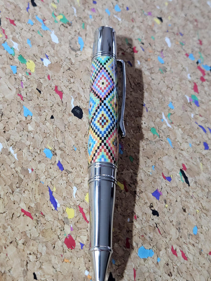 Large Diamond Patterned Quilted Label Cast Pen with a Polished Stainless Steel Liberty Kit, Made In America