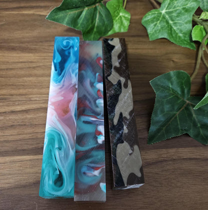 Hodge Podge Pen Blanks: Resin Swirl, Drop Technique, and Camouflage Pen Blanks