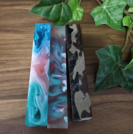 Hodge Podge Pen Blanks: Resin Swirl, Drop Technique, and Camouflage Pen Blanks