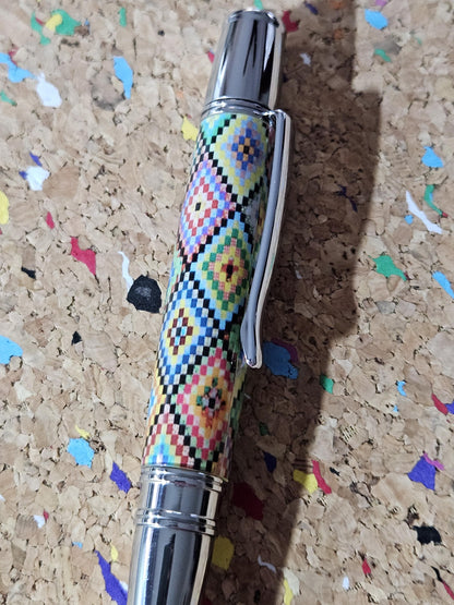 Large Diamond Patterned Quilted Label Cast Pen with a Polished Stainless Steel Liberty Kit, Made In America