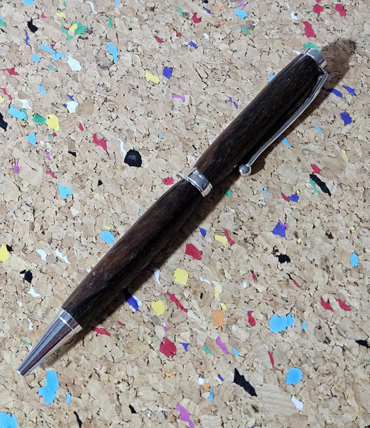 Lightweight Black Walnut Wooden Pen with a Slimline Chrome Pen Kit and a Fancy Ball Clip