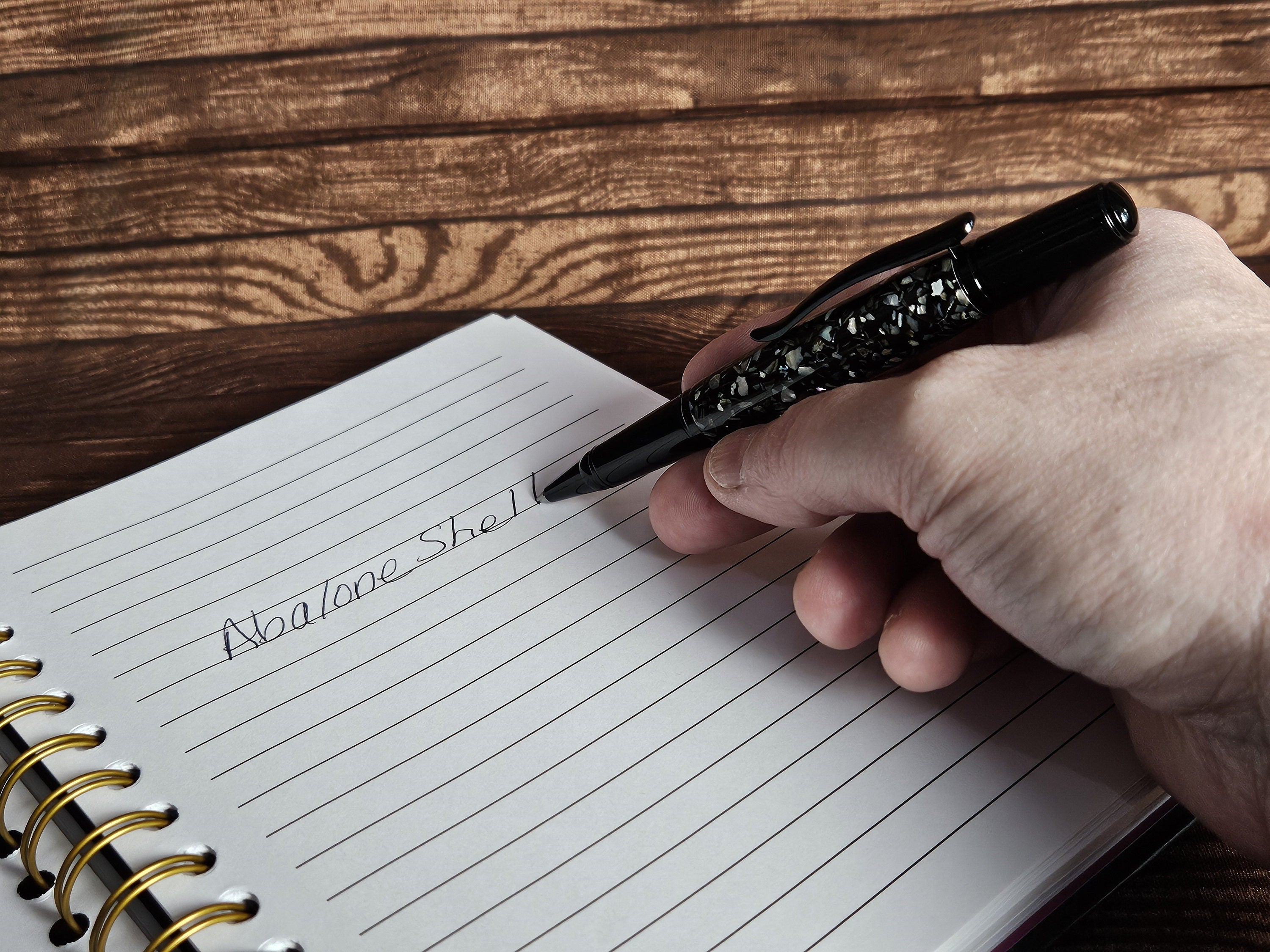 Natural Black and White Abalone Shell Pen with a Black Chrome Twist Pen Kit