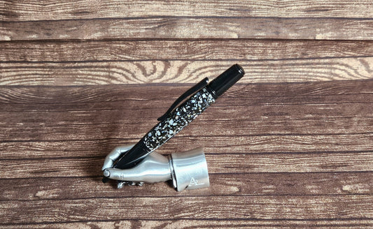 Natural Black and White Abalone Shell Pen with a Black Chrome Twist Pen Kit