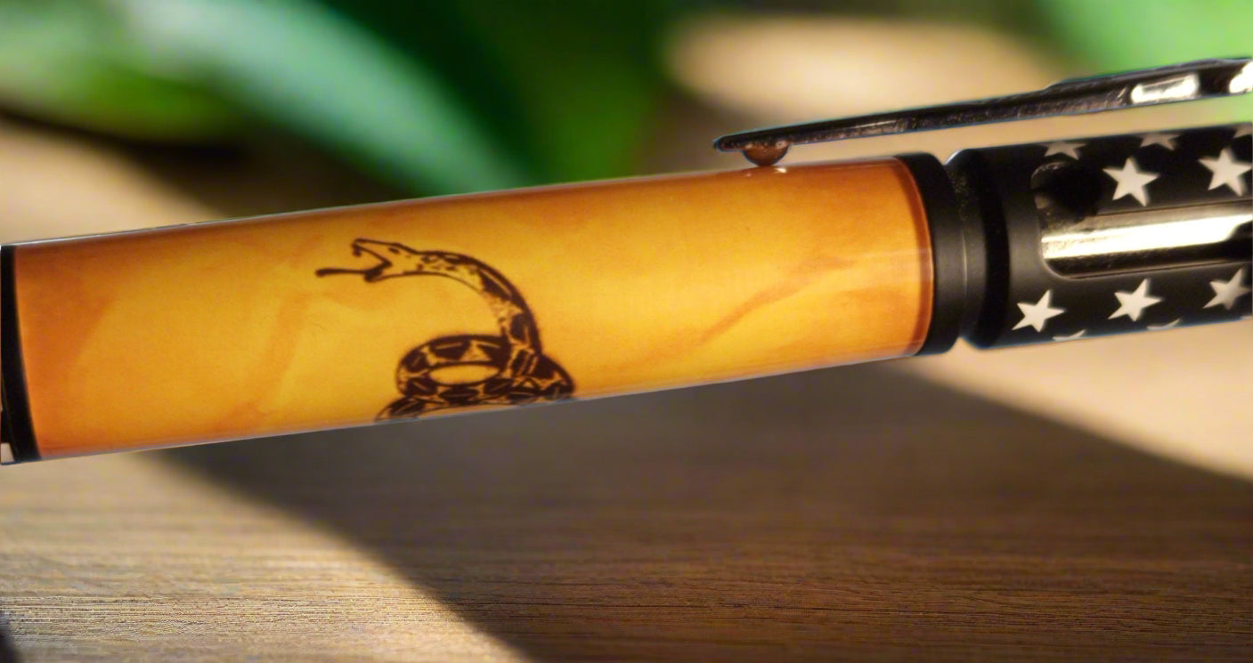 Gadsden Flag Bolt Action Pen, Bright Yellow Body & Black Ceramic Riffle Pen Kit, American Patriot Gifts
