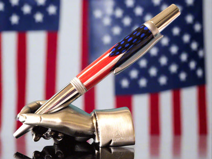 Patriotic Blue Feather Pen - American Flag - Hand-Laid Blue Feathers with a Chrome Finish