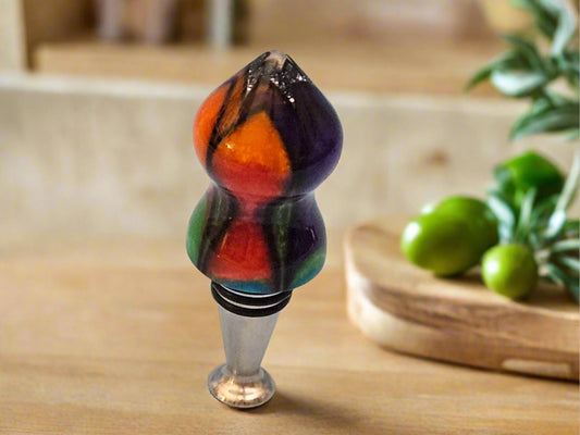 Rainbow Colored Resin Filled 3D Printed Star Shape with a Stand Alone Stainless Steel Bottle Stopper