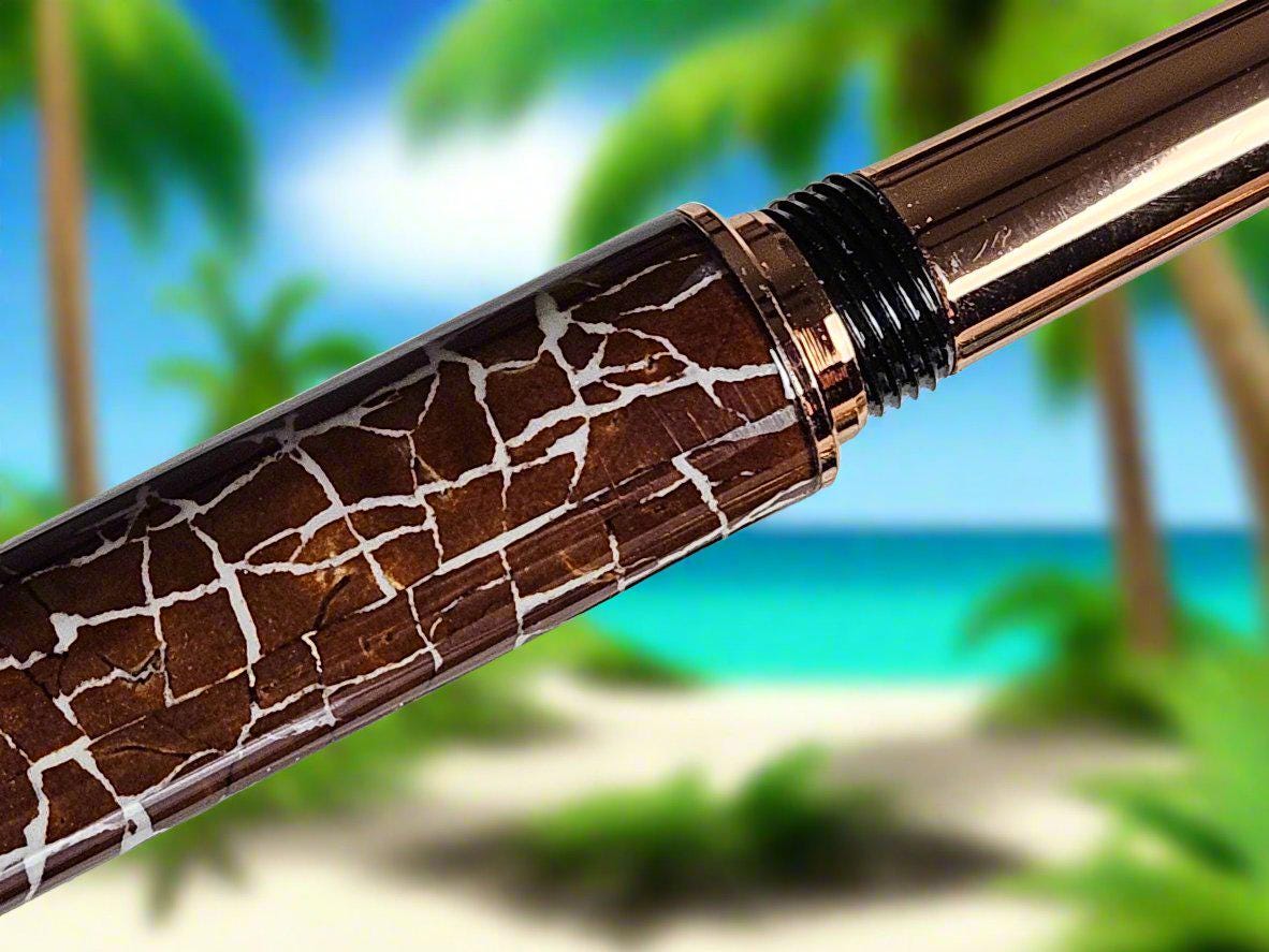 Fountain Pen: Beach Vibes Coconut Shell Label Cast Capped Fountain Pen with a Copper Pen Kit