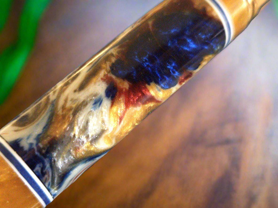 Golden Segmented - Multi Color - Glittery Swirl Resin Pen with a Golden Pen Kit