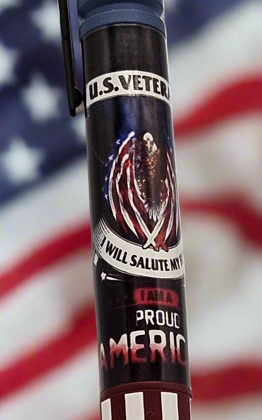 Veteran "I Will Salute the Flag" Bolt Action Pen - Blue Ceramic Pen Kit, Handcrafted Gift for Veterans, USA Patriot Keep Sake