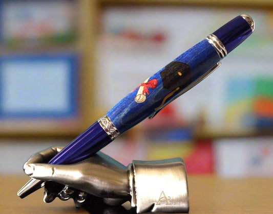 Wooden Inlay, Cap and Diploma, Graduation Pen with a Spectrum Blue Chrome Pen Kit
