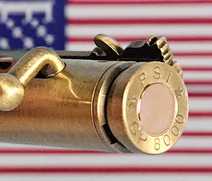 Patriotic Bolt Action Pen - American Battle Flag Design | Antique Brass & Copper Kit | God Bless America Etched Pen Top, Handmade USA Gift