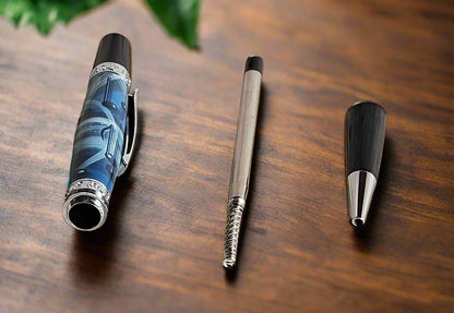 Blue and Black Music Notes Label Cast Pen with a Sleek Black and Chrome Pen Kit