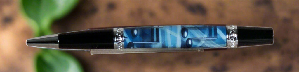 Blue and Black Music Notes Label Cast Pen with a Sleek Black and Chrome Pen Kit