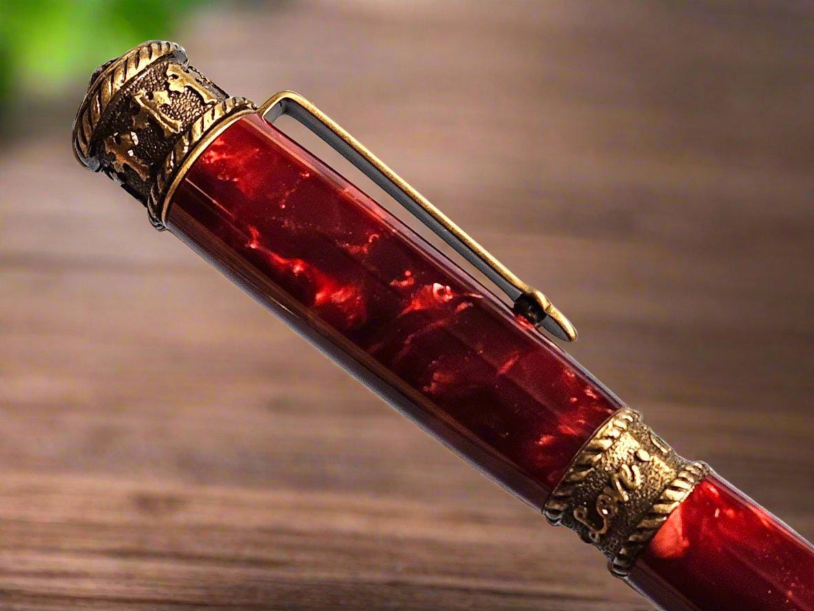Faith, Hope, and Love Pen with Crushed Red Velvet and Antique Brass Pen Kit