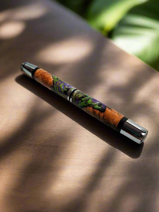 Penlight - LED Hybrid Featuring Maple Burl Wood and a Chrome Kit with Sleek Black Accents