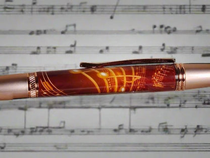 Red Gold Music Notes Pen Label Cast with a Copper Click Pen Kit