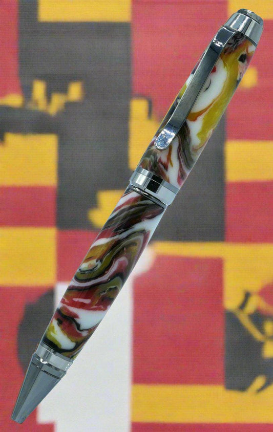 A Unique Pen Inspired by the Maryland State Flag with a Black Titanium/Platinum Cigar Pen Kit