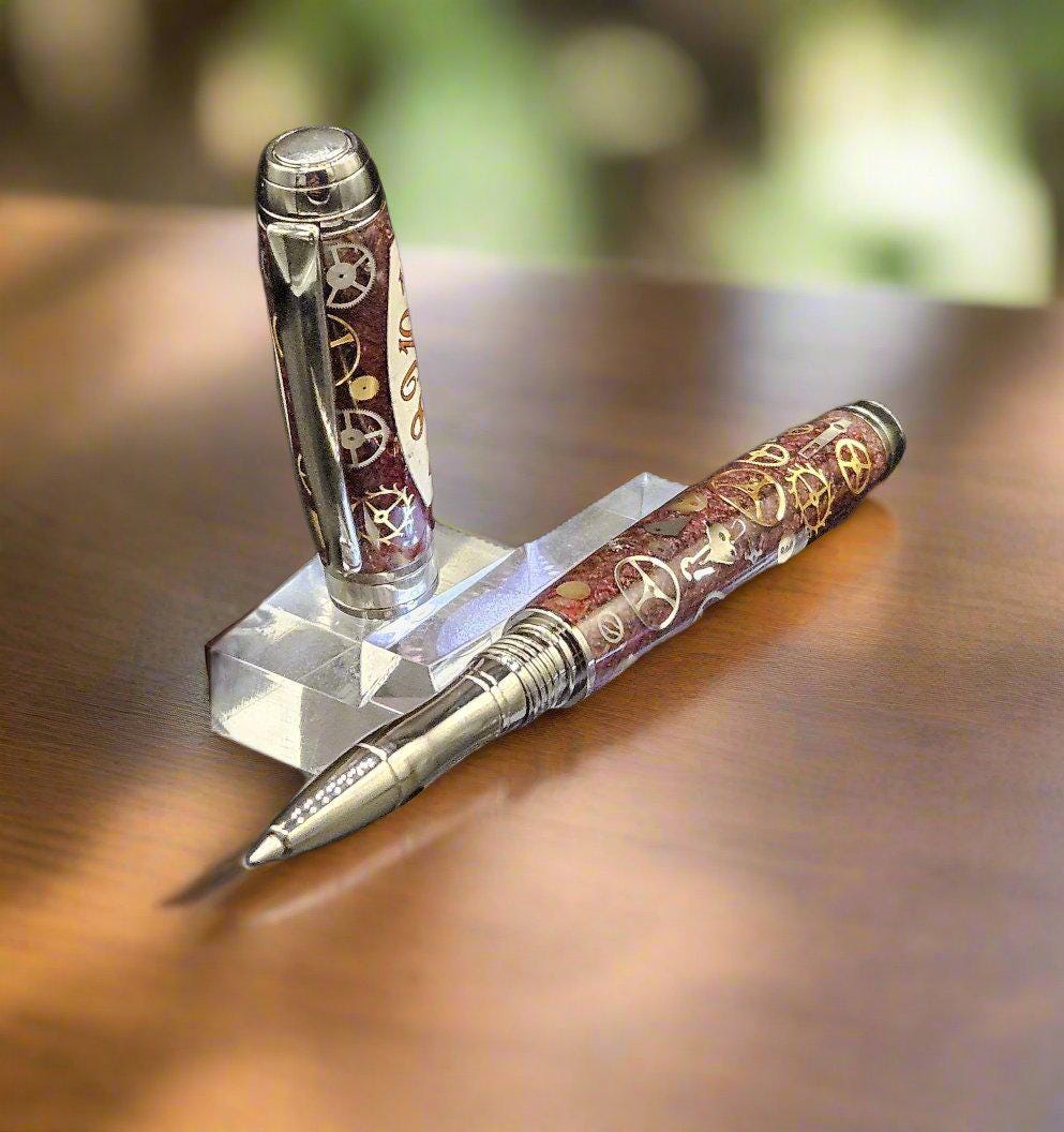Mistral Clock Works Pen - Clock Face on Cap, Rhodium & Black Titanium Pen Kit, Elegant Writing Instrument