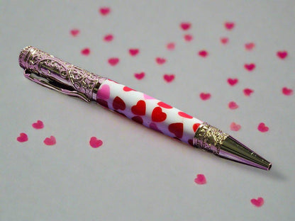 Giving You "All My Love" Pen with Red and Pink Hearts Adorned with a Gold Pen Kit