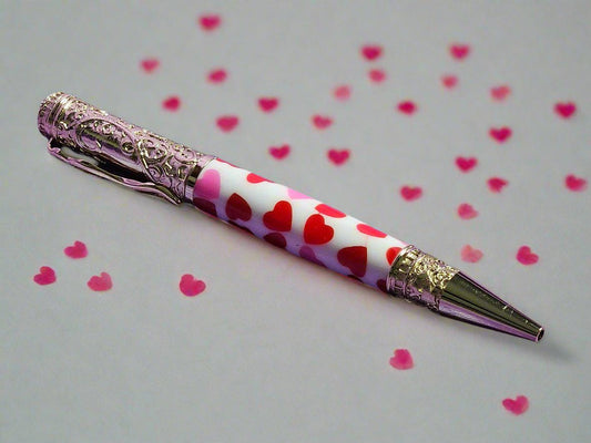 Giving You "All My Love" Pen with Red and Pink Hearts Adorned with a Gold Pen Kit