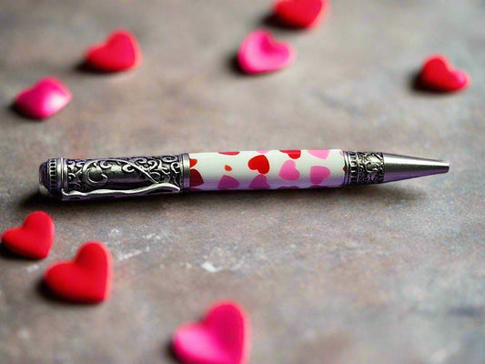 Giving You "All My Love" Pen with Red and Pink Hearts Adorned with an Antique Pewter Pen Kit