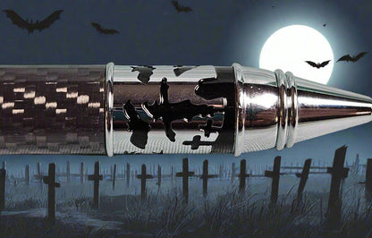 Haunted Halloween Carbon Fiber and Clear Resin Pen with a Chrome Halloween Pen Kit Featuring a Mummy, a Zombie, and a Jack-O-Lantern
